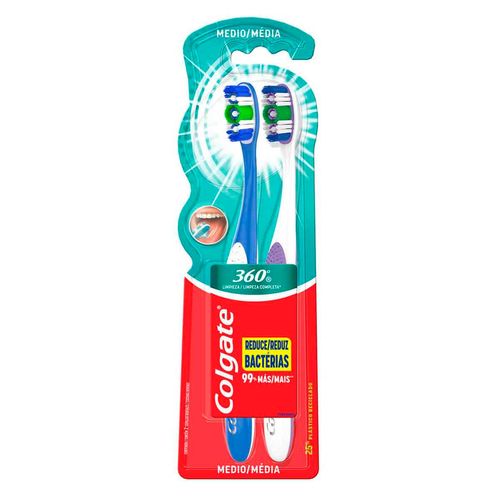 Cepillo de Dientes Colgate 360° Medio 2 Piezas