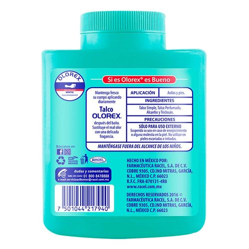 Talco para Pies Olorex Mentol Desodorante 130g