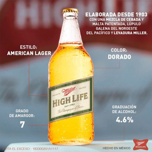 Cerveza Clara Miller High Life Botella 940 ml