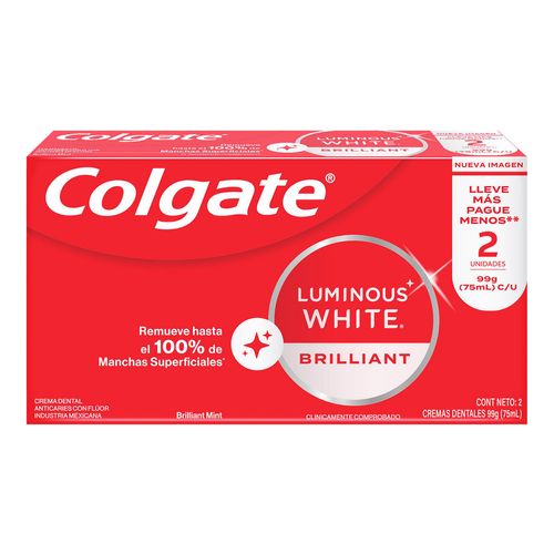 Pasta Dental Blanqueadora Colgate Luminous White Brilliant 2 Piezas 75ml