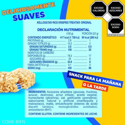 Barras Kellogg's Rice Krispies Treats Sabor A Malvavisco 132g con 6 Barras