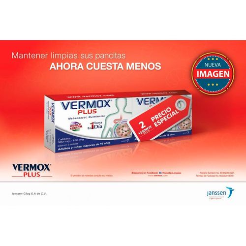 Tabletas Vermox Plus 300mg/150mg 2 Cajas con 2 Tabletas