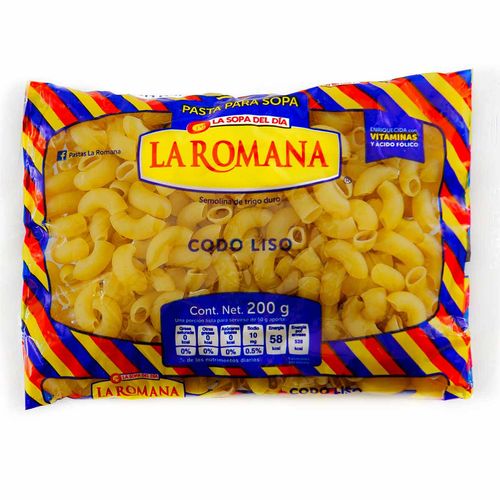 Pasta para Sopa La Romana Codo Liso 200g