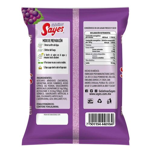 Gelatina Sayes Sabor Uva 125g