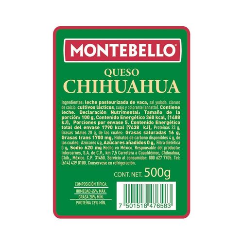 Queso Chihuahua Montebello 500 g