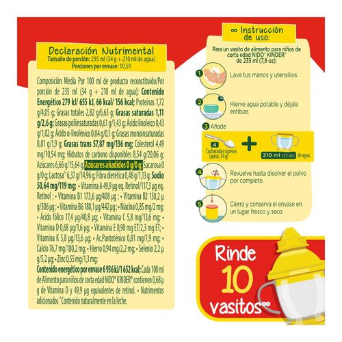 Aimento Para Niños de Corta Edad Nido Kinder  1+ Lata 360g