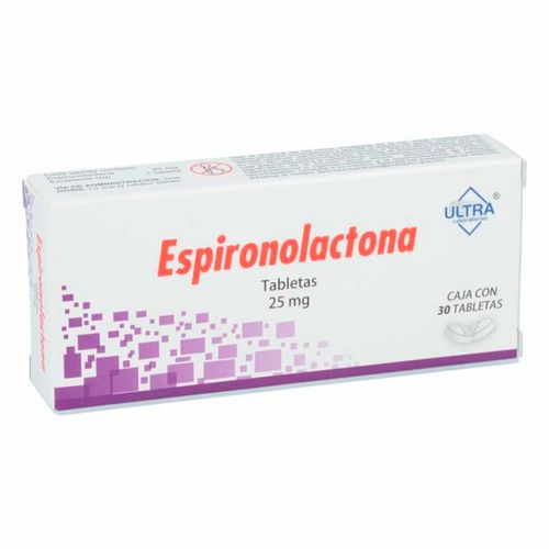 Tabletas Genéricas Espironolactona 25mg Caja con 30 Tabletas