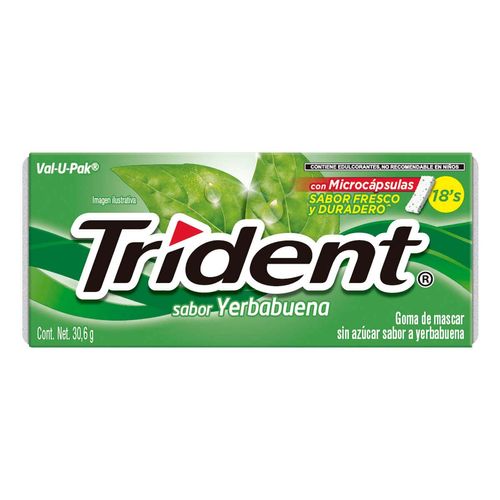 Goma de Mascar sin Azúcar Trident Val-U-Pak sabor Yerbabuena de 30.6g con 18 piezas