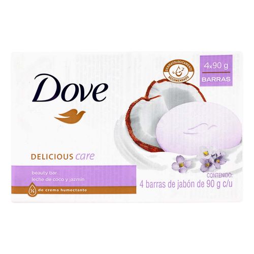 Jabón en Barra Dove Delicious Care leche de coco 4 Barras de 90g