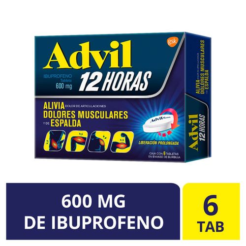 Advil 12 Horas 600 mg Analgésico 6 Tabletas