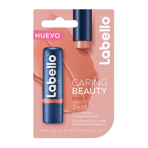 Bálsamo Labial LABELLO Caring Beauty Nude Color Intenso y Cuidado Duradero 4.8 g