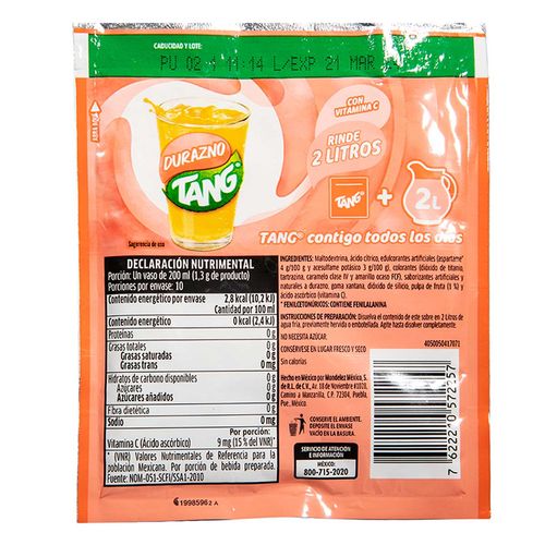 Bebida en Polvo Tang Sabor Durazno Sobre 13g