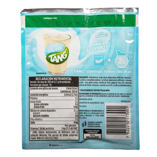 Bebida en Polvo Tang Sabor Piña Colada Sobre 13g