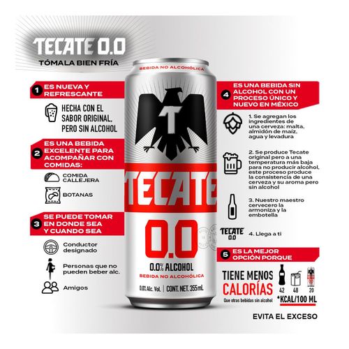Cerveza Tecate Sin Alcohol 355ml