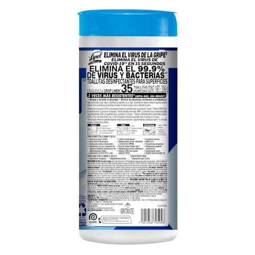 Toallitas Desinfectantes Lysol para Superficies Aroma Crisp Linen 35 pz