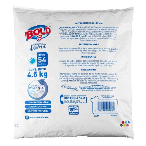 Detergente Bold 3 Cariñito Bolsa 4.5 Kg
