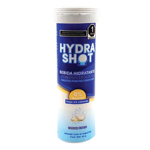 Bebida Hidratante con Electrolitos Hydra Shot Sabor Coco envase con 10 tabletas