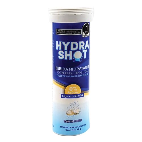 Bebida Hidratante con Electrolitos Hydra Shot Sabor Coco envase con 10 tabletas