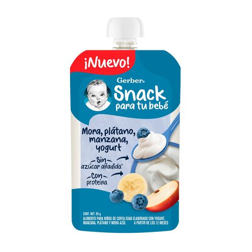 Papilla Gerber Pouch Manzana Plátano Mora Azul con Yogurt 95g