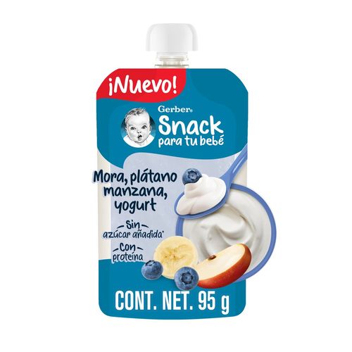 Papilla Gerber Pouch Manzana Plátano Mora Azul con Yogurt 95g