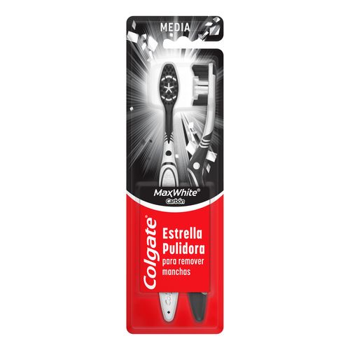 Cepillo de Dientes Colgate Max White Carbón Medio 2 Piezas