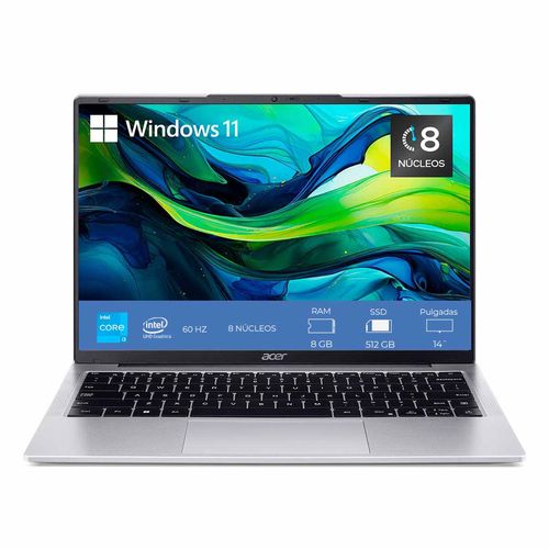 Laptop Acer Aspire Lite 14 Pulgadas Core i3-N300 8GB RAM 512GB SSD AL14-31P-353Y  Plata