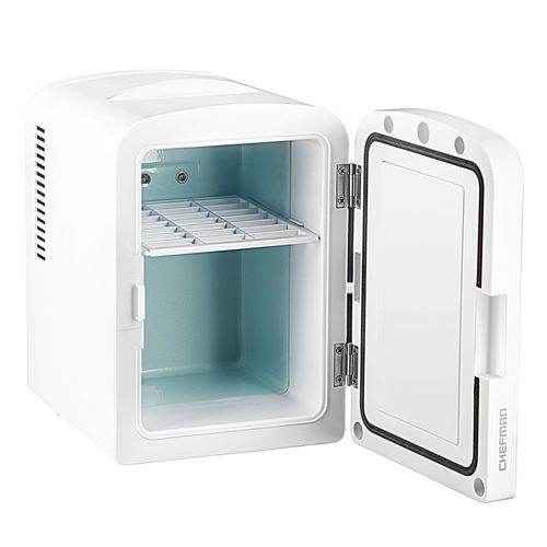 Mini Refri Chefman Portátil 4L con Espejo y Luz LED Blanco