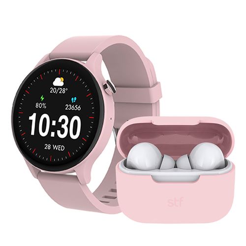 Pack STF Smartwatch Kronos Sound y Audífonos TWS Inalámbricos Rosa