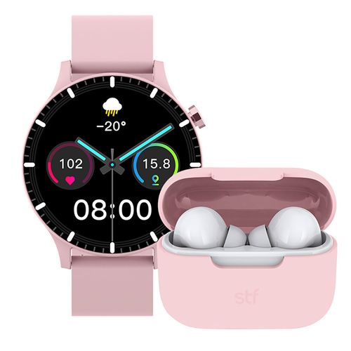 Pack STF Smartwatch Kronos Sound y Audífonos TWS Inalámbricos Rosa