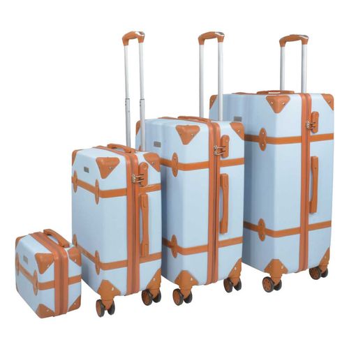 Maletas Houzer Vintage Resistentes Retro Tipo Baúl Azul Cielo Set de 4 Maletas
