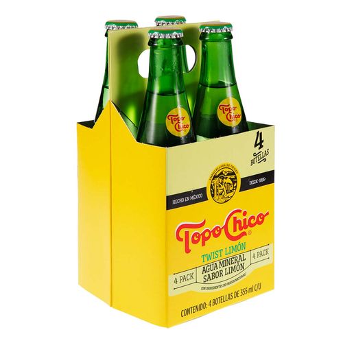 Agua Mineral Topo Chico Twist sabor Limón 4 Pack de 355ml c/u