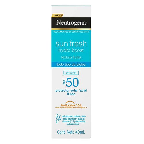 Protector Solar Facial Neutrogena Sun Fresh Hydro Boost Ácido Hialurónico Sin Color FPS 50 40ml