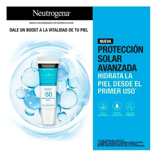 Protector Solar Facial Neutrogena Sun Fresh Hydro Boost Ácido Hialurónico Sin Color FPS 50 40ml