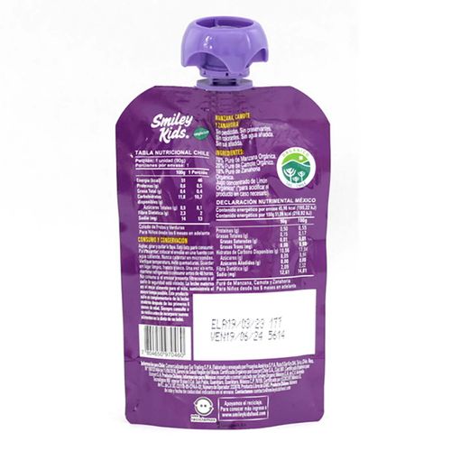 Puré Smiley Kids Manzana Camote Zanahoria 90g