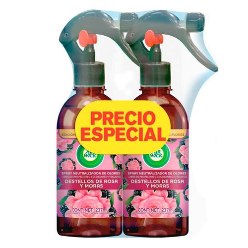 Aromatizante Neutralizador de Olores Air Wick Rosa y Moras 2 pack de 237 ml c/u