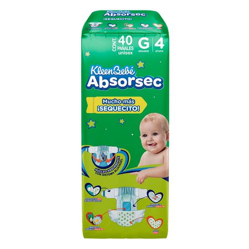 Pañales KleenBebé Absorsec Etapa 4 Grandes 40 Pañales