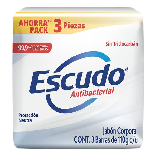 Jabón en Barra Escudo Antibacterial Blanco Paquete 3 Piezas de 110g