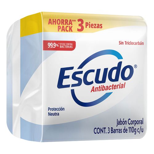 Jabón en Barra Escudo Antibacterial Blanco Paquete 3 Piezas de 110g