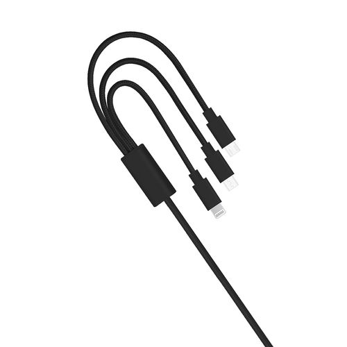 Cable 3 en 1 Unlock Redondo Tela Carga Rapida 3.1A 1.2m Negro GS3NG12