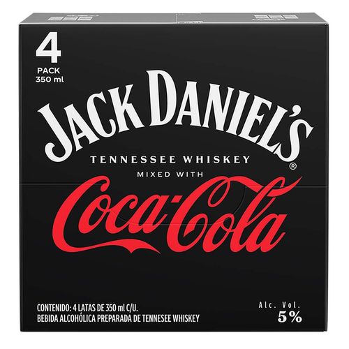 Bebida Alcohólica Jack Daniels Coca 4 Latas de 355ml c/u