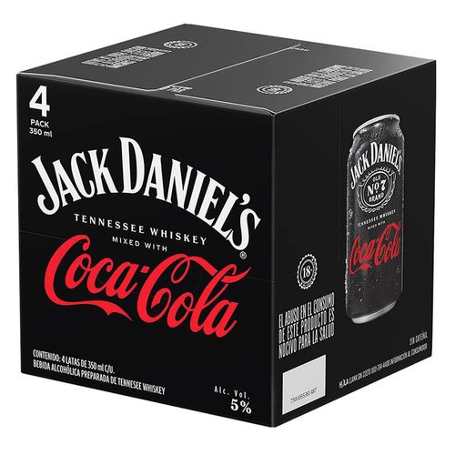 Bebida Alcohólica Jack Daniels Coca 4 Latas de 355ml c/u