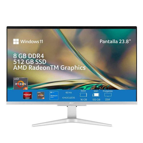 Computadora AIO Acer Aspire C24 23.8 Pulgadas FHD Ryzen 5 8GB 512GB SSD