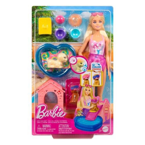 Barbie Set de Juego Fiesta en la Piscina con Perritos