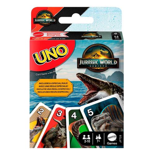 UNO Juego de Cartas Jurassic World Rebirth para Niños