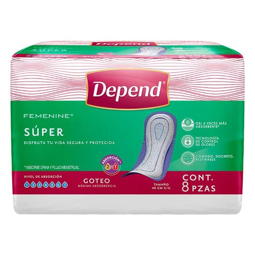 Toallas Femeninas para Incontinencia Depend Súper 8 Toallas