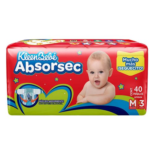 Pañales KleenBebé Absorsec Etapa 3 Talla Mediana 40 Pañales