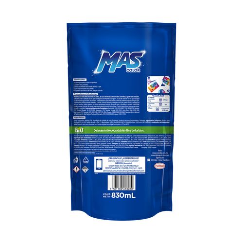 Detergente Líquido MAS Color 830 ml