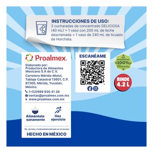 Concentrado Deliciosa de Horchata Arroz 700ml
