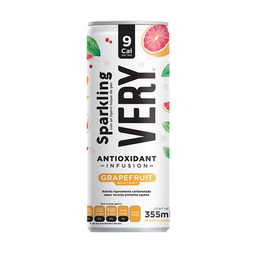 Agua Saborizada con Antioxidantes Sparkling VERY Toronja Pimienta Cayena de 355ml