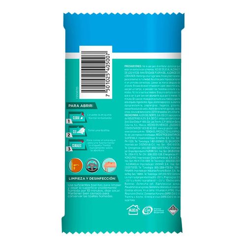 Toallitas Desinfectantes Cloralex Plus Sin Cloro Fresco Aroma 16 Toallitas